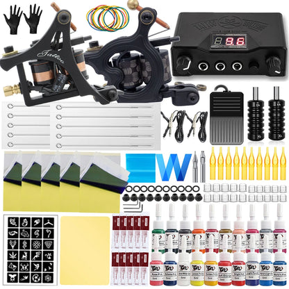 Coils Tattoo Machine Kit Power Supply with Tattoo Needles Ink Accessories Set for Tattoo Body Art Tool Permanent Makeup Kit