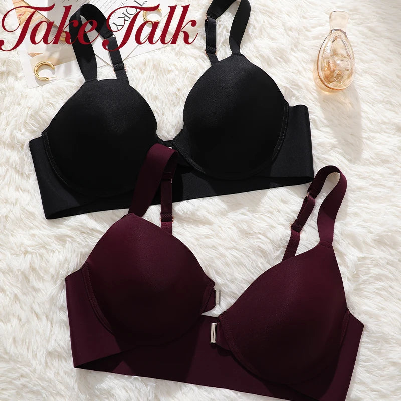 Seamless Push Up Bra Women Deep V Cup Underwear Front Closure Comfort Lingerie Adjustable Strap Plus Size Solid Color