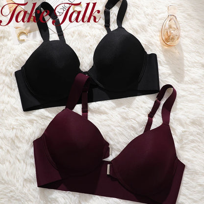 Seamless Push Up Bra Women Deep V Cup Underwear Front Closure Comfort Lingerie Adjustable Strap Plus Size Solid Color