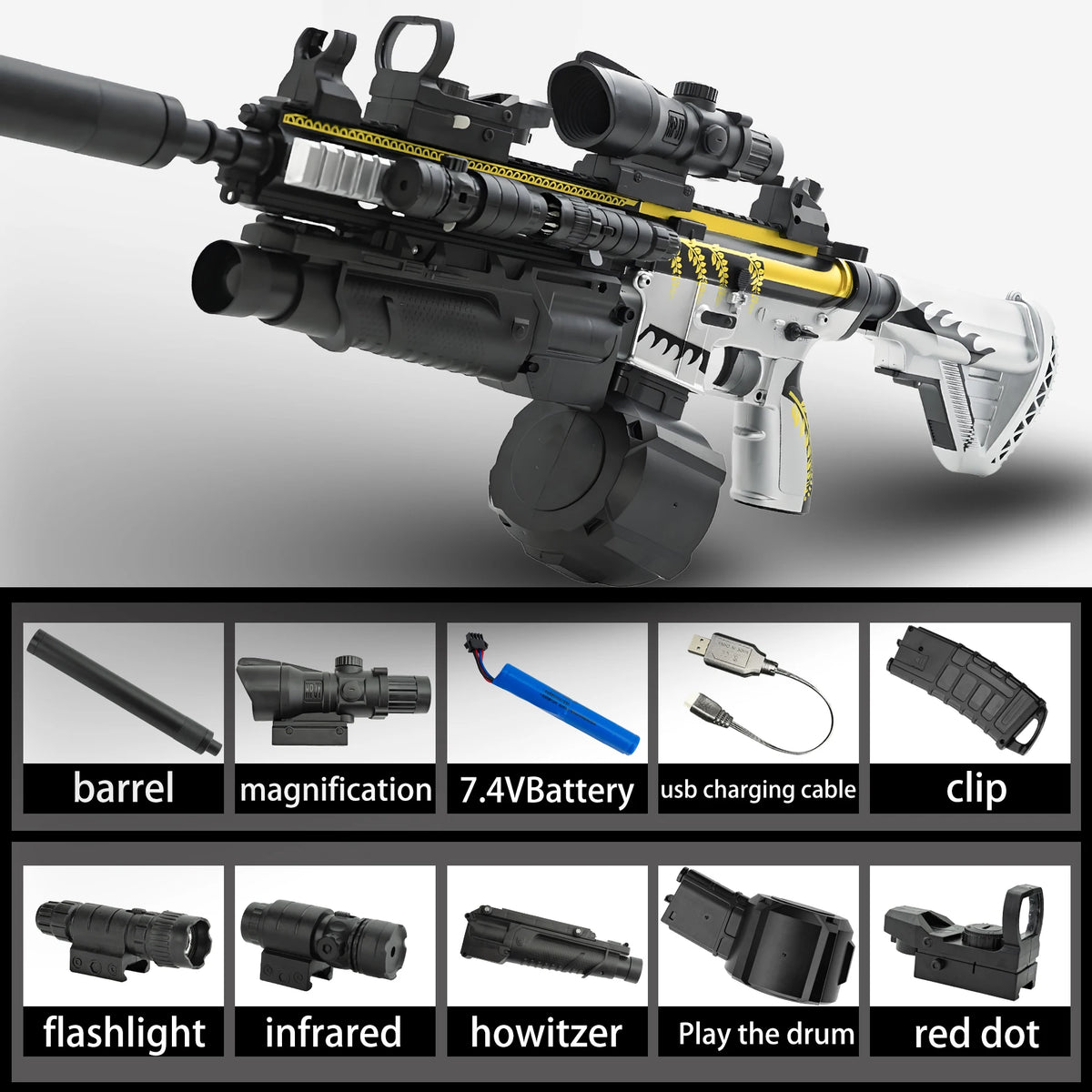 M416 Elektrisk Gel Blaster Gevärtillbehör Vattenpärla Leksak Skjutspel