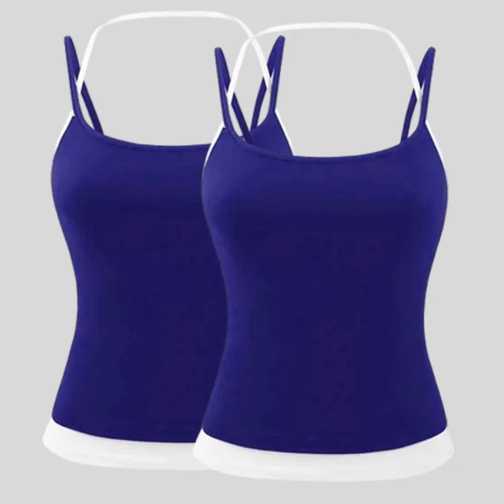 Dam Y2K Linne Crop Top – Sömlös Slim Camisole Fake Tvådelad Sportig Sommar, S–XXL