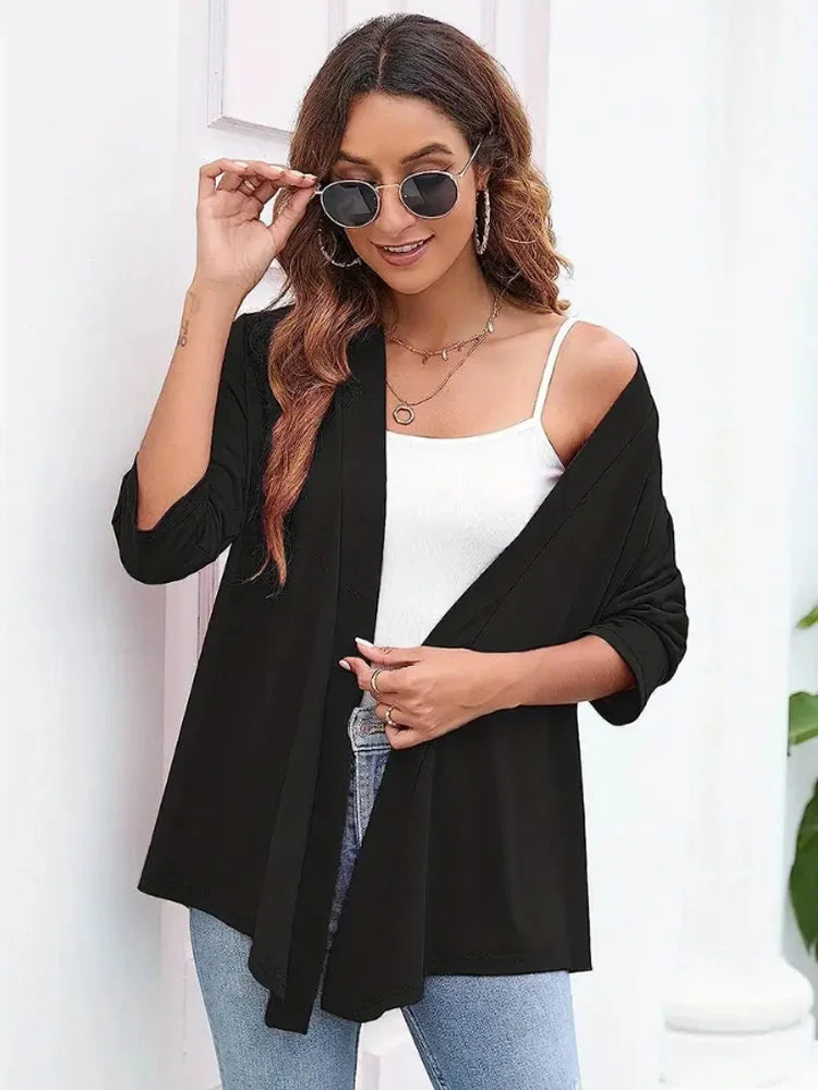 Dam Plus Size Lättviktig Öppen Kofta – Casual 3/4-ärm Mjuk Drapering Mångsidigt Vår/Sommar, 4 Färger 1XL–5XL