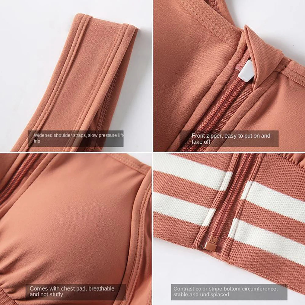 Zipper Front Closure Sports Bra Fitness Crop Tops with Built in Bra Gym Yoga Workout Padded Tank Top Athletic Vest Plus Size