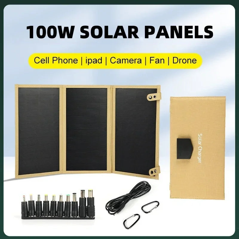 100W Folding Solar Panel 18V DC5521 Type-C USB Photovoltaic Charger Outdoor Mobile Phone Tablet Fast Charging Mobile Power Bank