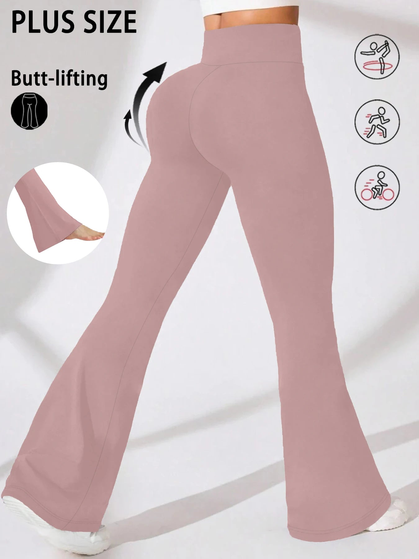 Plus Size Women's Super Soft High Waisted Flare Pants, Leggings Tummy Control Soft Bootleg Bell Bottoms Running