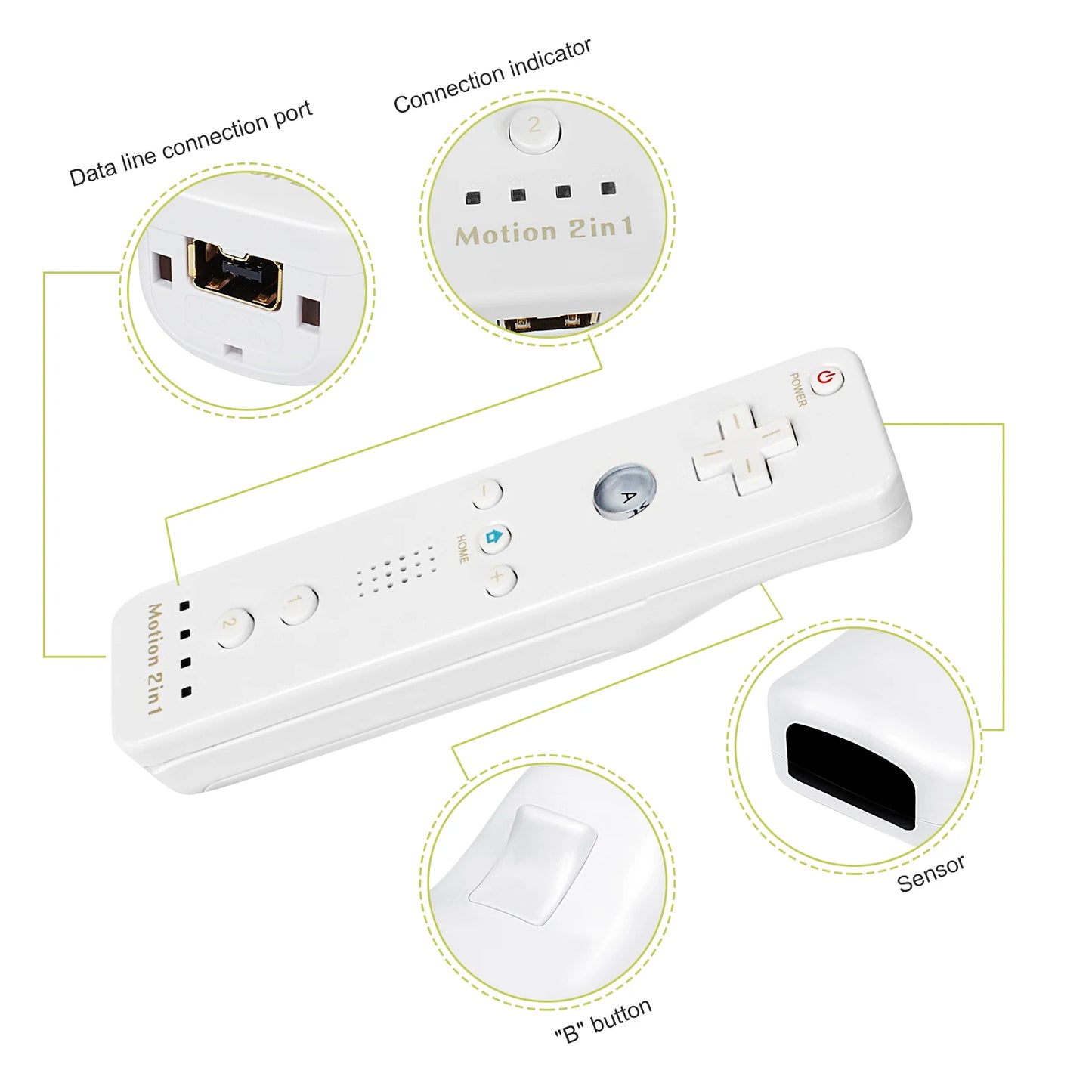 Nintendo Wii Trådlös Handkontroll 2-i-1 – Med/Utan MotionPlus, Silikonskål, Bluetooth, Wii/Wii U/Wii Mini