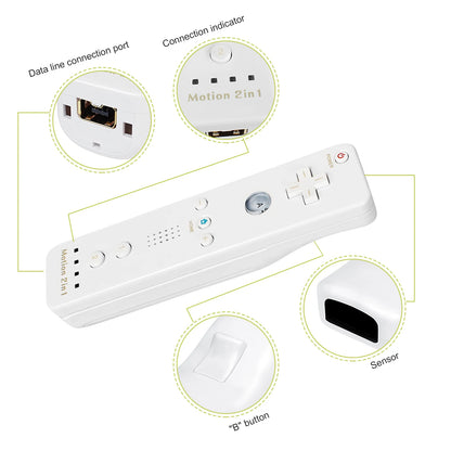 Nintendo Wii Trådlös Handkontroll 2-i-1 – Med/Utan MotionPlus, Silikonskål, Bluetooth, Wii/Wii U/Wii Mini
