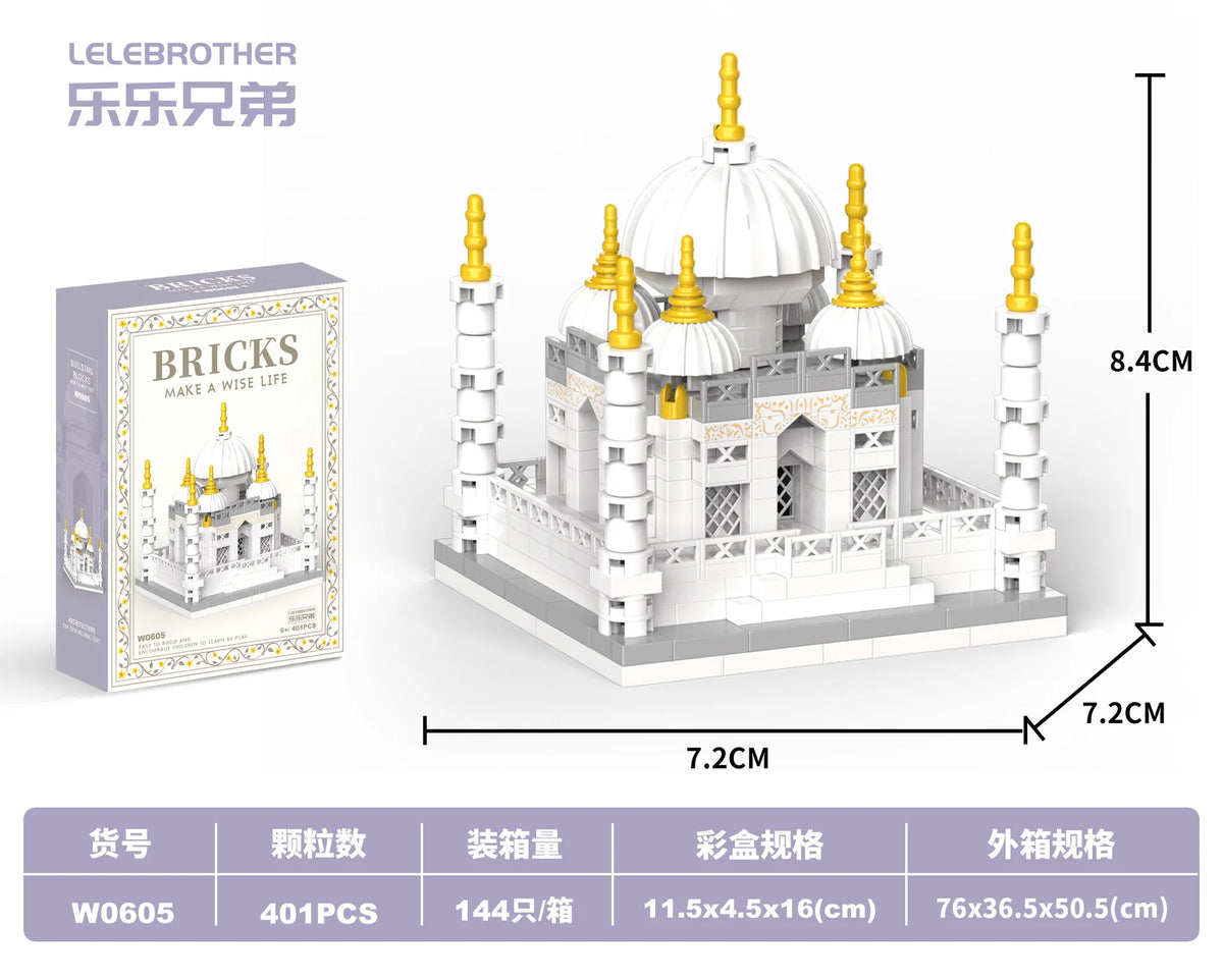 MOC Taj Mahal Byggklossar – Världsberömd Arkitektur Minimodell 288 eller 401 Bitar CE Pedagogisk Leksak 2026