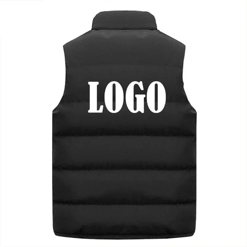 Custom Logo Vest Jacket, Warm Sleeveless Winter Coat with Stand Collar, Windproof Quilted Waistcoat for Autumn Casual Outd