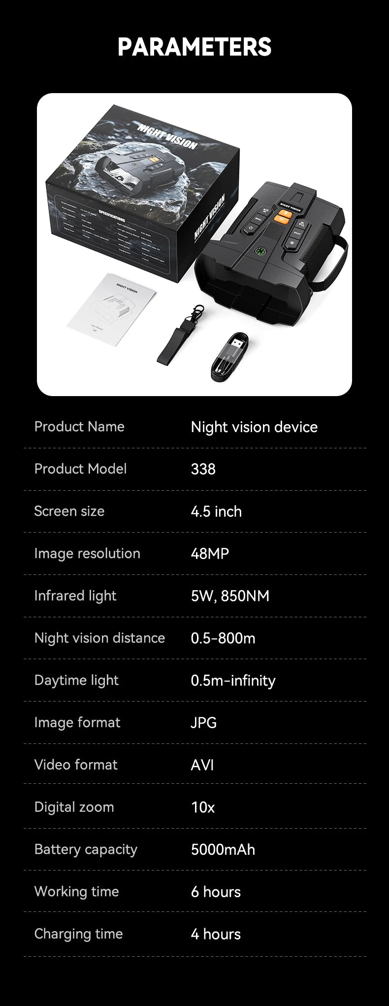 4K Night Vision Binoculars 4.5inch Big Screen Night Vision Goggles 5000mAh 800m Full Dark Infrared Night Vision Telescope Goggle