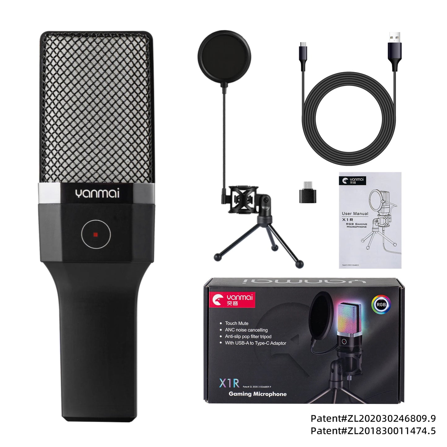 Gaming Microphone Professional Condenser Mic PC Laptop Computer Mike RGB USB Wired Studio Streaming Podcast Gamer Karaoke PC Kit