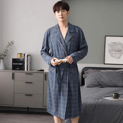 Herr Badrock Lång Kimono – 100% Bomull Rutig Höst, 6 Motiv M–4XL