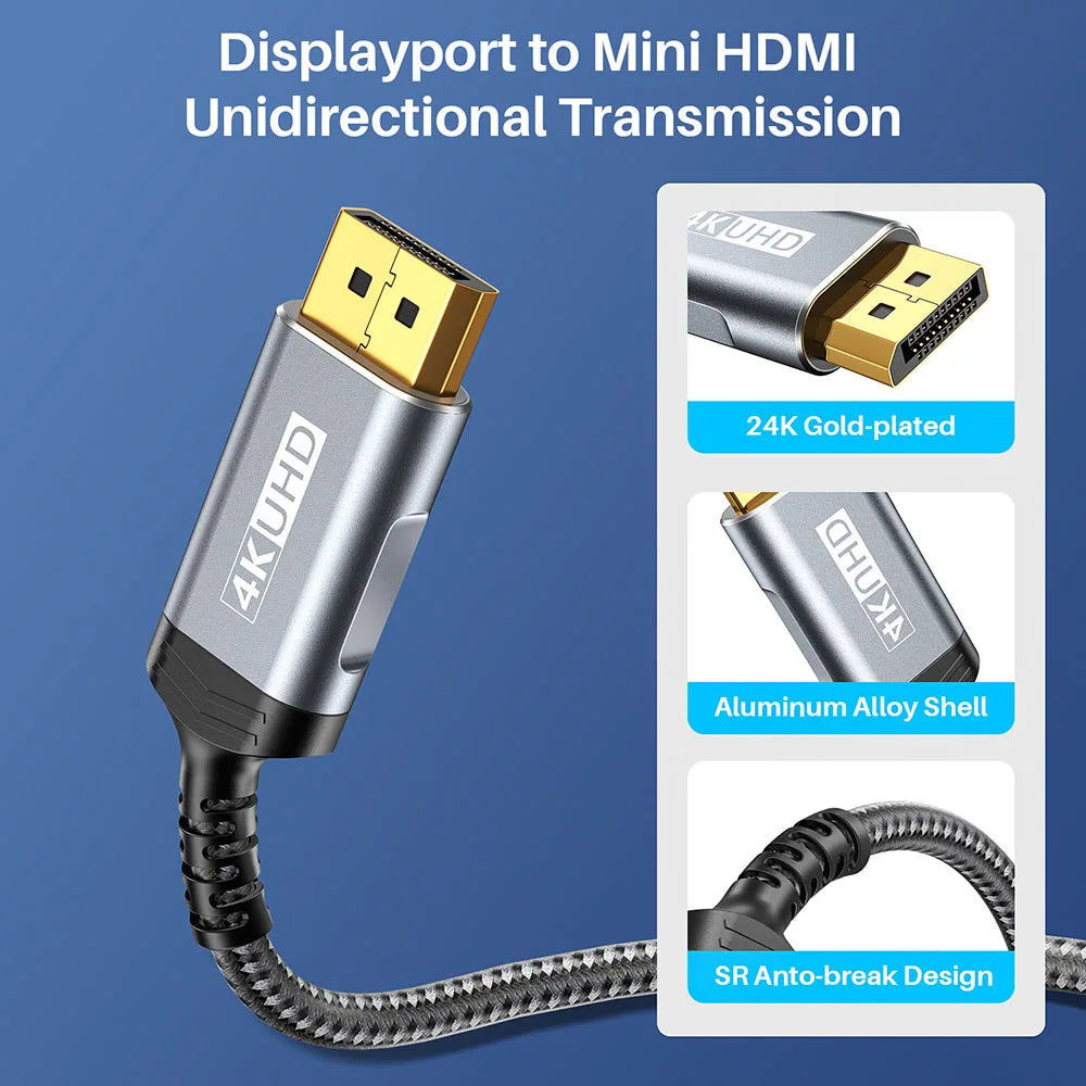 DisplayPort To Mini HDMI Cable UHD 4K 60Hz 2K 1080p Video Display For Desktop Laptop Portable Monitor Projector Mini PC