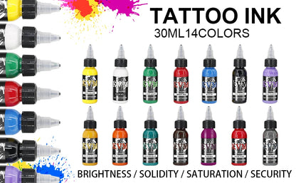 14Colors 1/oz Tattoo Ink Pigment Body Color Drawing Art Tattoo Ink Semi-permanent Makeup Tattoo Supplies for Tattoo Artists