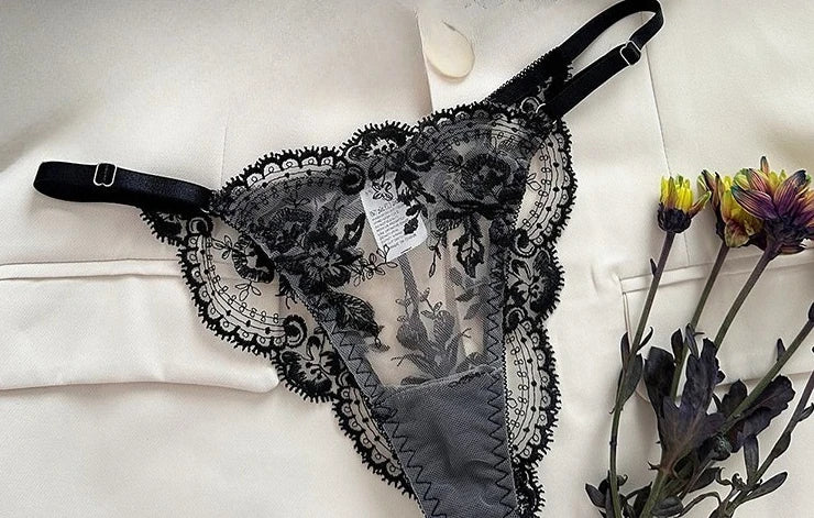 Conjunto Lencería Bordado Floral Transparente Aro Rejilla Copa Fina Sujetador Push Up Estilo Puro Deseo Ropa Interior Mujer S-XL