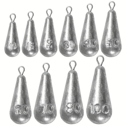 Fishing Weights Sinkers, 10 Sizes Teardrop-Shaped Fishing Lead Sinkers, Bass Casting Drop Shot Weights for Saltwater Freshwater