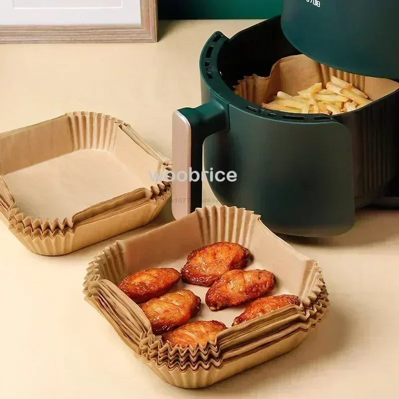 Engångspapper för Airfryer 20cm – Oblekt Bakplåtspapper med Silikonbeläggning, Rund och Fyrkant