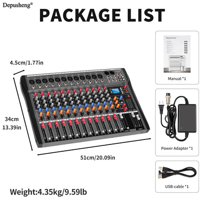 6/8/12/16 Channel Depusheng Audio Mixer Professional  Sound Board DJ Mixing Console System Interface USB MP3 Input Bluetooth 48V