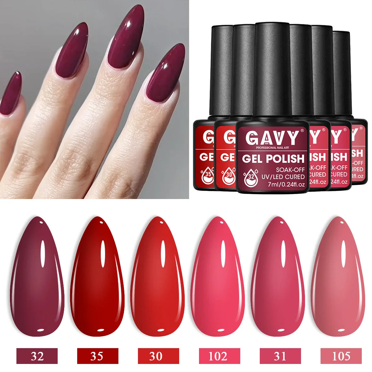 GAVY 6pcs Gel Polish Starter Kit - Permanent Nail Polish Set Glossy Suitable for DIY Manicure, Spring Summer Nail,