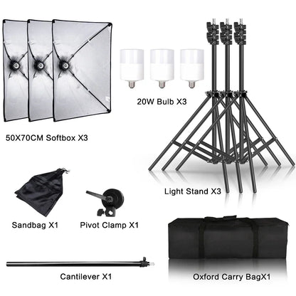 SH 1pc-3Pcs Photography 50x70CM Softbox Lighting Kits Professional Light System With E27 Photographic Bulbs Photo Studio