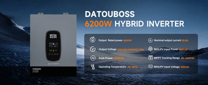 DATOUBOSS Solhybridinverter Ren Sinusvåg – 1,8kW 12V / 3kW 24V / 6,2kW 48V till 220V, Parallellanslutning, EU-lager Polen