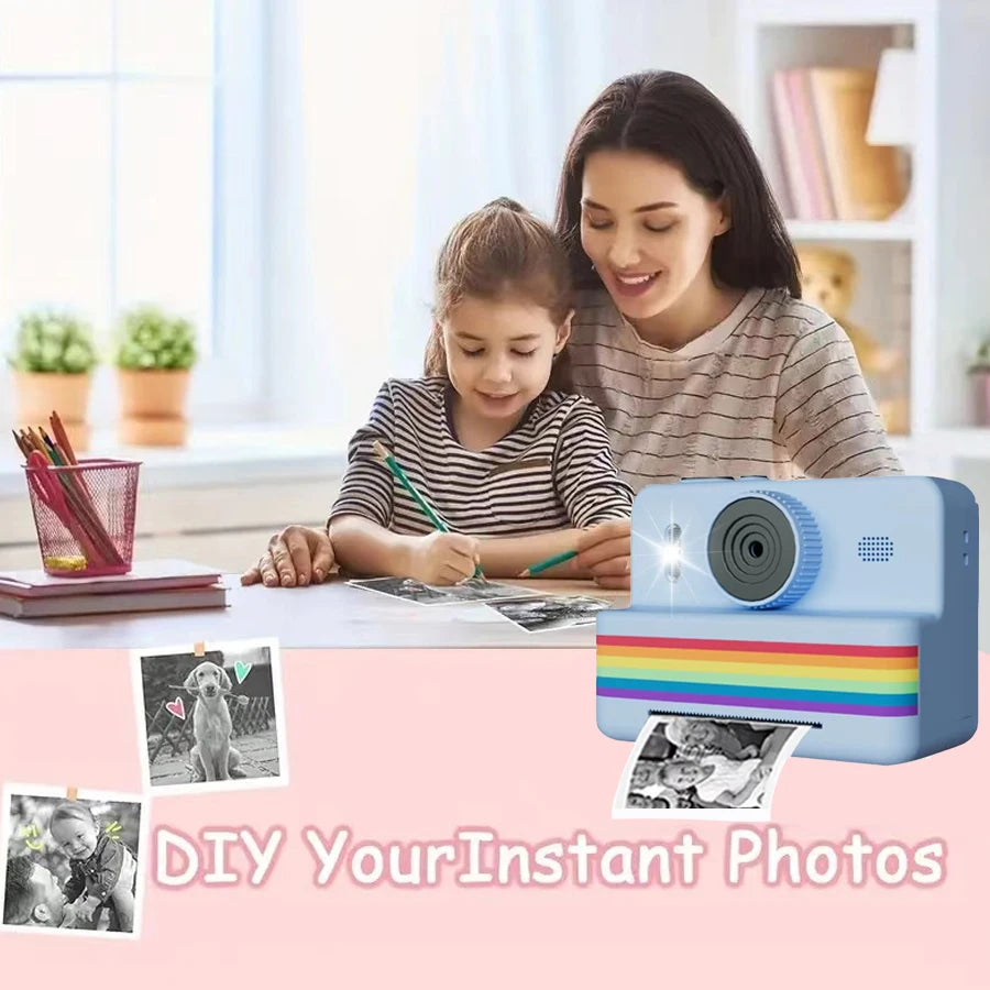 2.8-inch screen instant printing toy camera with 32GB SD card, 3 rolls of printing paper, portable high-definition camera, insta