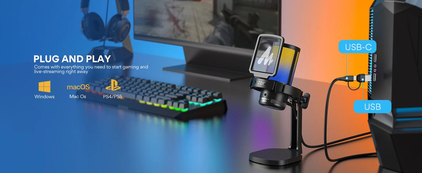 MAONO DGM20 USB Gaming Microphone for PC with RGB Light Noise Reduction Tap-to-Mute Gain Control for Discord Streaming Podcast