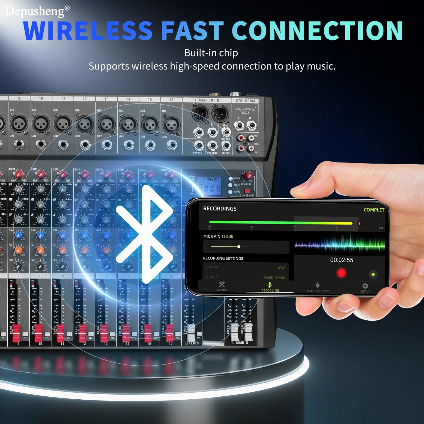 6/8/12/16 Channel Depusheng Audio Mixer Professional  Sound Board DJ Mixing Console System Interface USB MP3 Input Bluetooth 48V