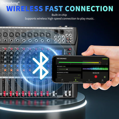 6/8/12/16 Channel Depusheng Audio Mixer Professional  Sound Board DJ Mixing Console System Interface USB MP3 Input Bluetooth 48V