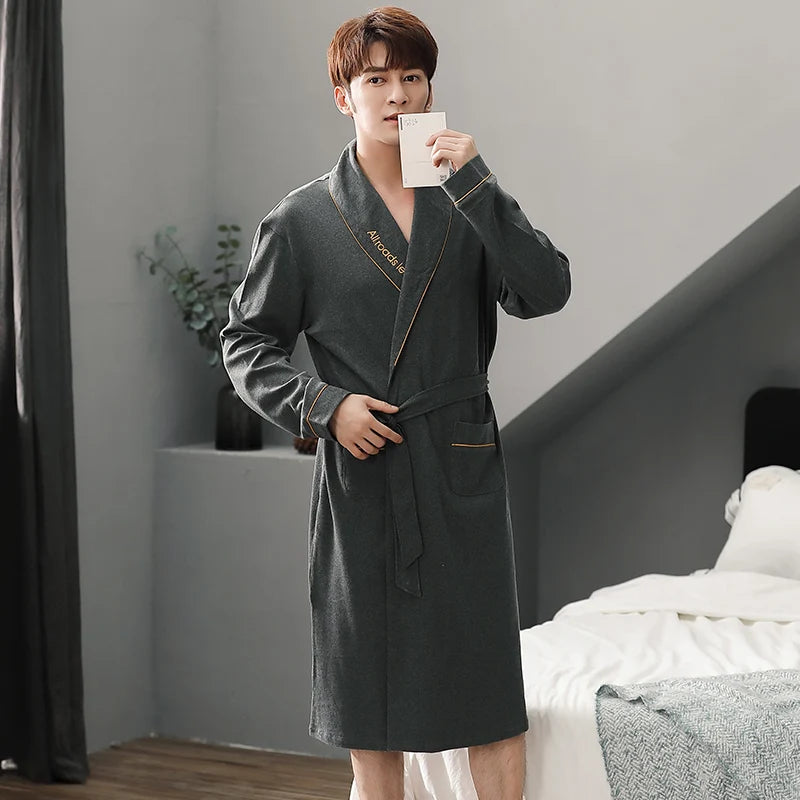 Herr Badrock Lång Kimono – 100% Bomull Rutig Höst, 6 Motiv M–4XL