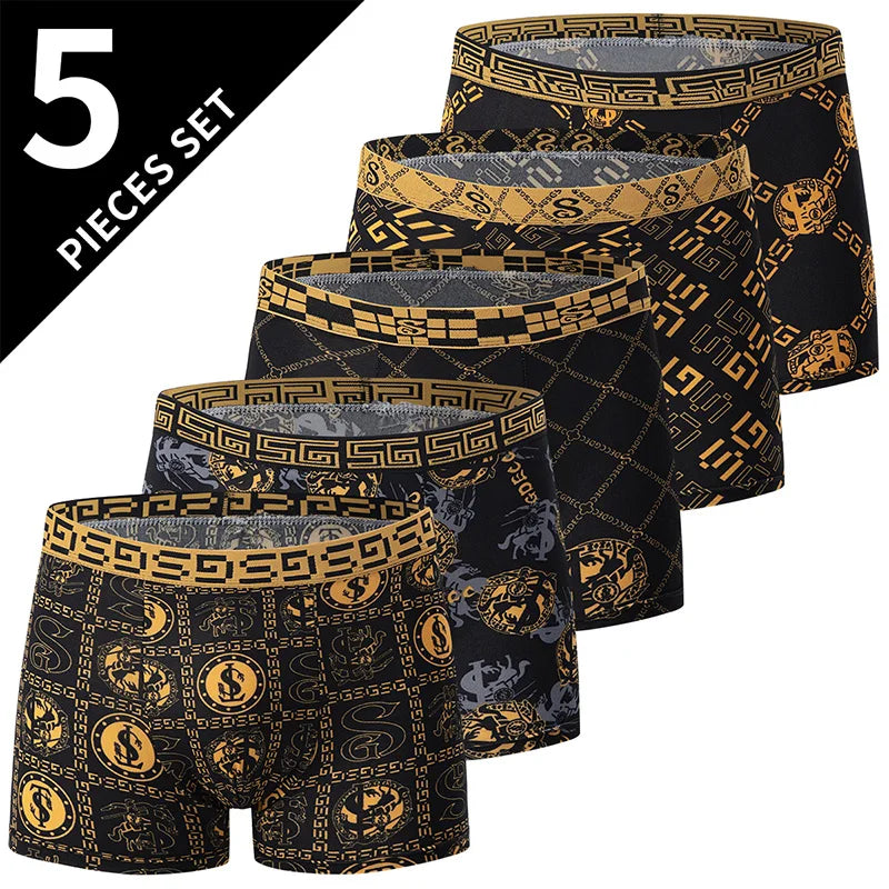 Herr Boxershorts 5/10-pack Svart Guldtryck – Bekäma Plus Size Sport & Strand, S–XXXL