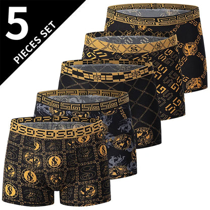Herr Boxershorts 5/10-pack Svart Guldtryck – Bekäma Plus Size Sport & Strand, S–XXXL