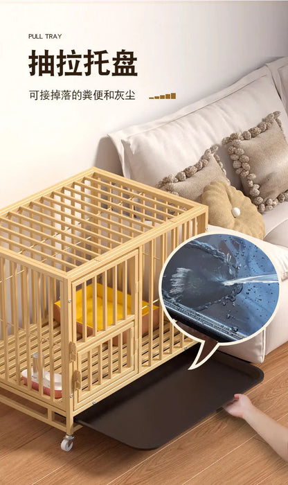 Heavy Duty Square Tube Dog Cage for Medium Large Dogs Indoor Metal Kennel with Toilet Tray Foldable Iron Pet Crate Furniture
