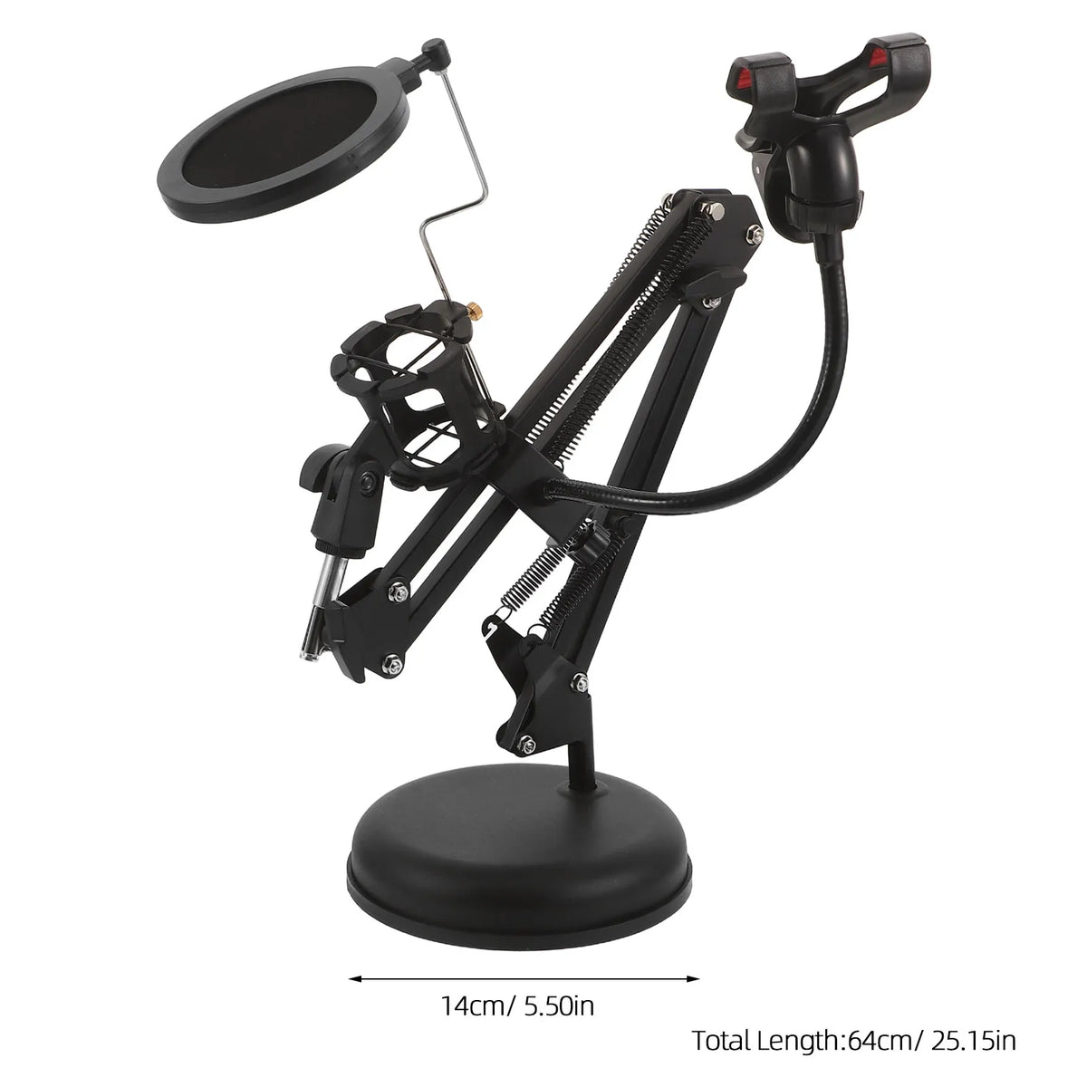 Adjustable Desktop Microphone Boom Arm Stand Dual Support Phone Holder Clip Pop Filter Suspension Mic Stand Live Studio