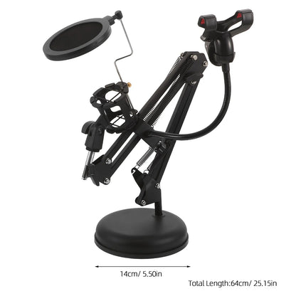 Adjustable Desktop Microphone Boom Arm Stand Dual Support Phone Holder Clip Pop Filter Suspension Mic Stand Live Studio