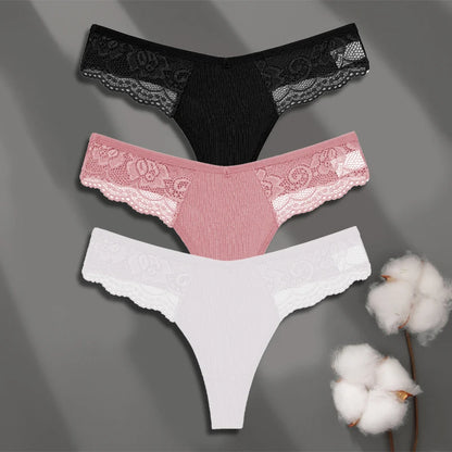 FINETOO 3-pack spetsstring i bomull med låg midja