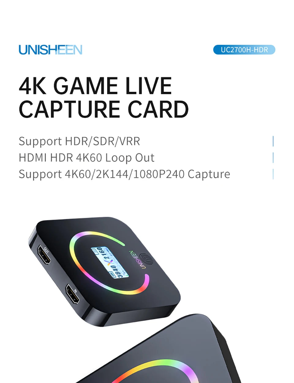 Unisheen UC2700H 4K60-capturekort med HDMI-loop-through