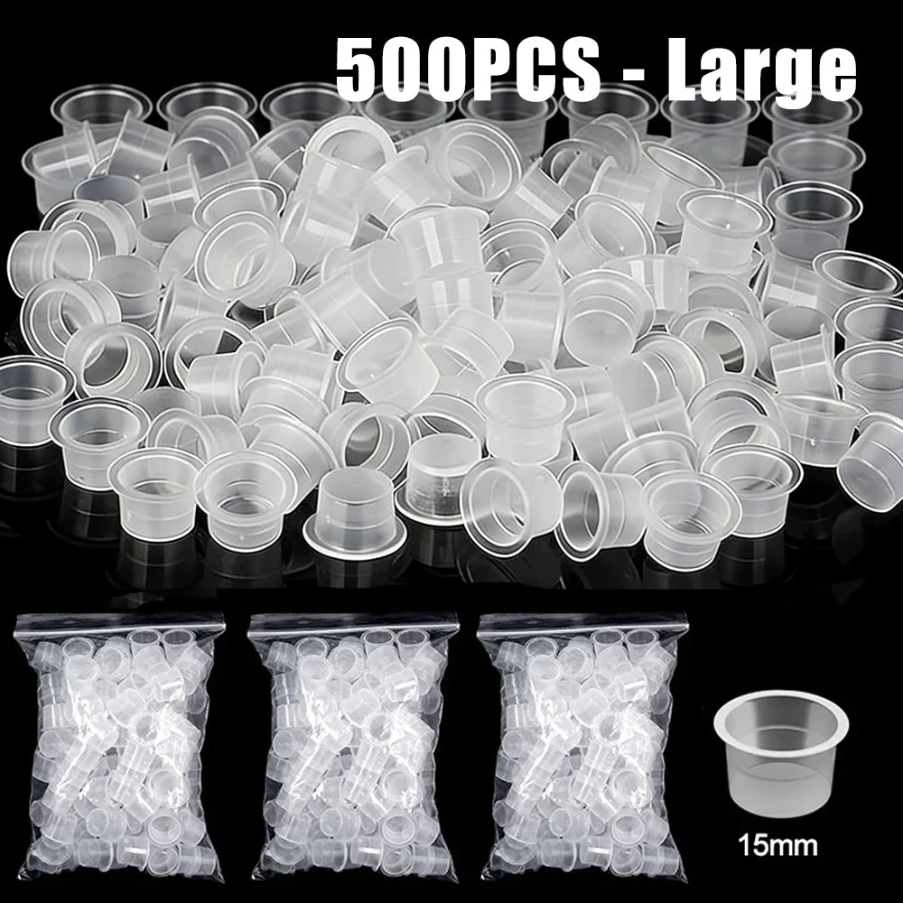 1000/100pcs Disposable Tattoo Ink Cups S/M/L Plastic Clear Holder Container Cap for Tattoo Pigment Permanent Makeup Accessories