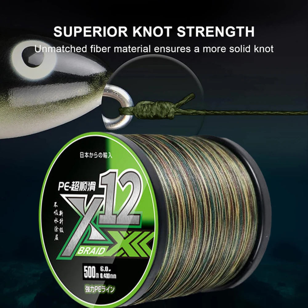 X12 Carp Fishing Line 300M 500M 1000M 12 Strands Braided Japan Multifilament PE Wire Super Strong Durable Smooth Tackle