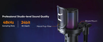 COMICA Ejoy UNI Wired USB Gaming Microphone with Noise Cancellation/RGB for PC Smartphone,Condenser Mic for Streaming Podcasting