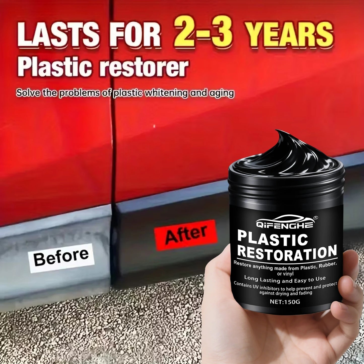 Car Plastic Restorer Polish Paste 150g - Tire, Interior & Bumper Shine & Protection, Long-Lasting Gloss, Automotive Plastic Care