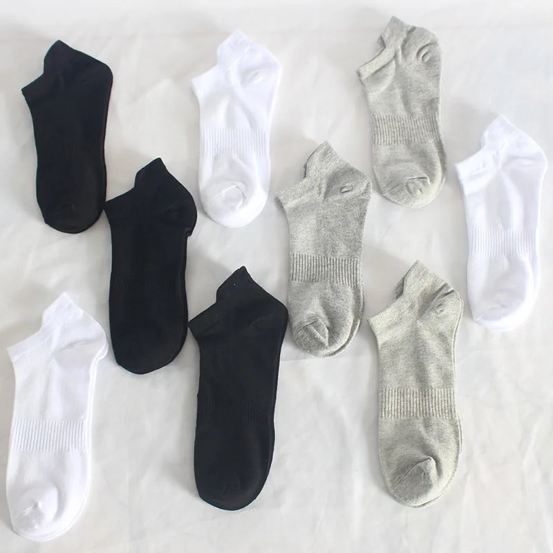 10 Pairs 100% Cotton Men Socks Summer Thin Breathable Socks High Quality No Show Boat Socks Black White Gray Short For Students