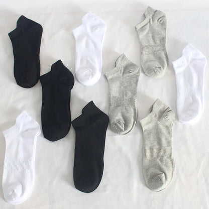 10 Pairs 100% Cotton Men Socks Summer Thin Breathable Socks High Quality No Show Boat Socks Black White Gray Short For Students