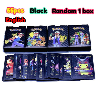 •55 pcs Pokemon Metal Gold Black Vmax GX Card Box Mewtwo Charizard Pikachu Rare Collection Battle Trainer Children Toys Gift