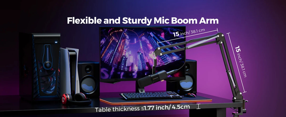 NearStream USB XLR Kondensatormikrofon med Bomarm Set för Streaming Podcast Studio