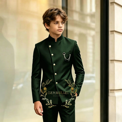 Indian Style Black Child Boy Dinner Tuxedos Little Kids Costume Wedding Party Prom Pants Suits Birthday Wear 2 Pieces Customized