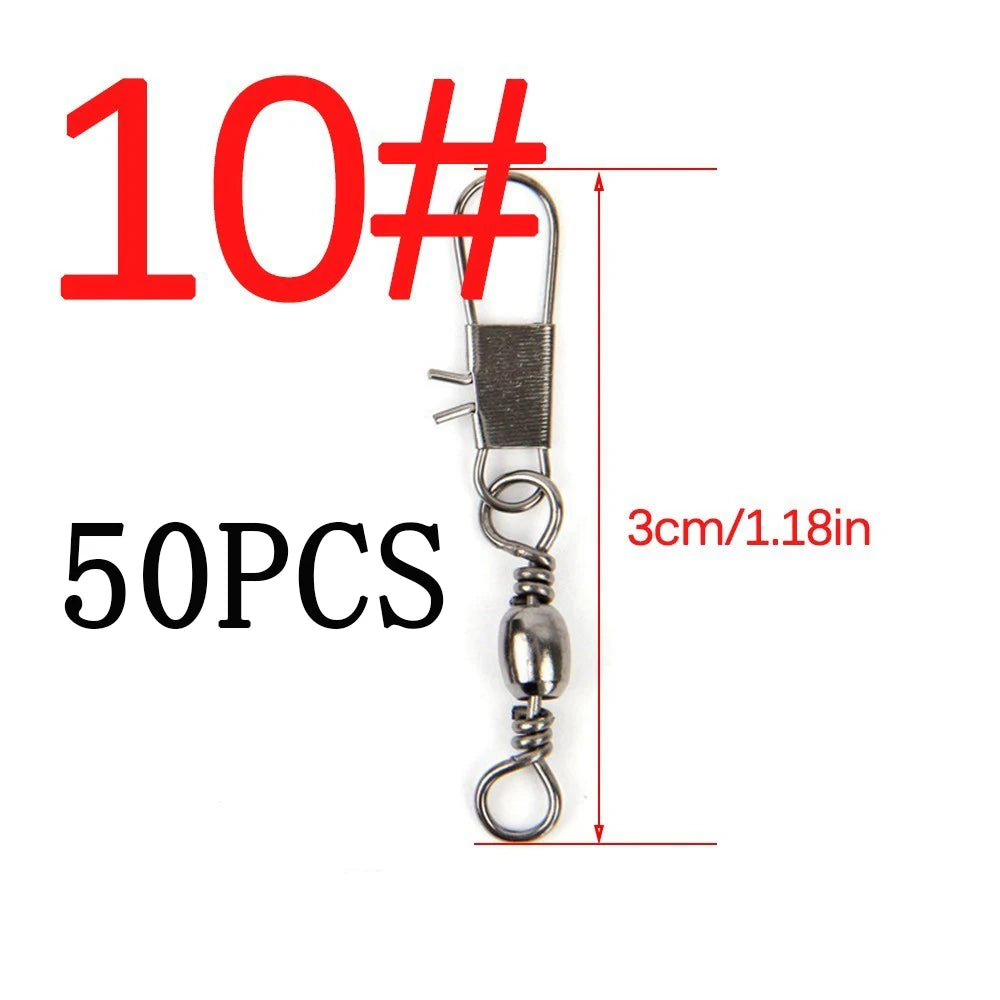 50/100pcs 4-12# Fishing Connector Pin Bearing Rolling Swivel Stainless Steel With Snap Fishhook Lure Tackle Accessorie