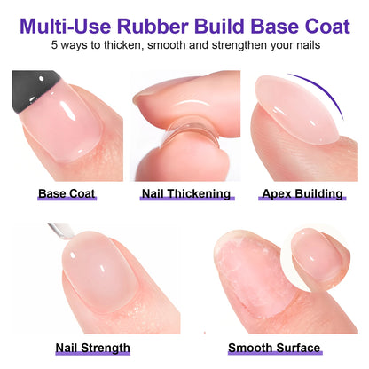 TWOING Rubber Base Coat & No Wipe Top Coat Set 15ml+15ml, Builder Base Gel, Diamond Shine, UV LED Soak Off, Long-Lasting