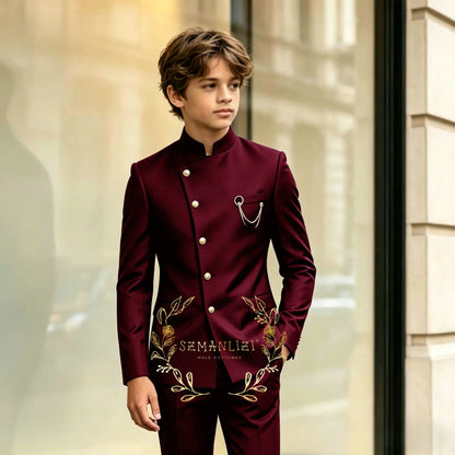 Indian Style Black Child Boy Dinner Tuxedos Little Kids Costume Wedding Party Prom Pants Suits Birthday Wear 2 Pieces Customized