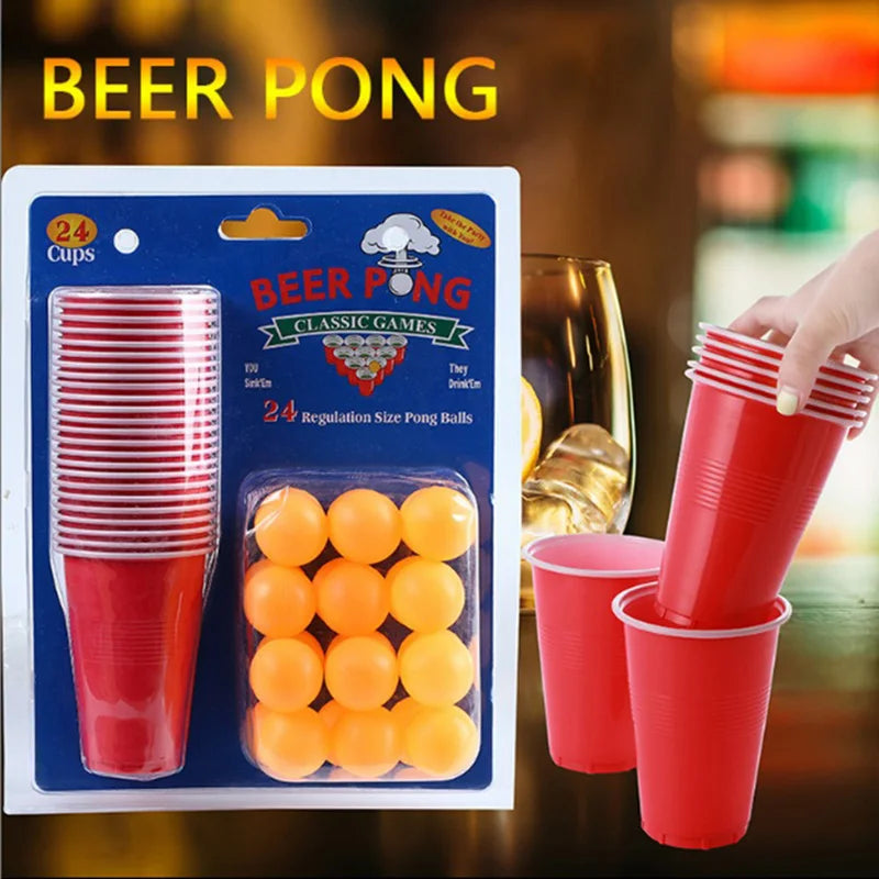 Beer Pong Game Set & Party Cups with Ping Pong Balls Recyclable Plastic Cups for Birthday BBQ Picnic Graduation House Party Work